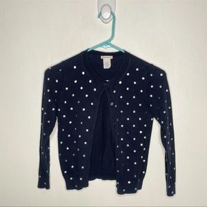 Crewcuts Cardigan Sweater Girls Size 10 Navy Sliver Dotted Button Up Long Sleeve